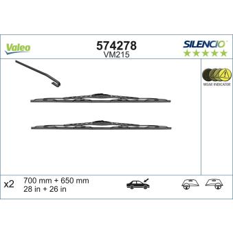 Kit balais d'essuie-glace VALEO 574278 pour BMW Série 7 1.9 TDI - 110cv