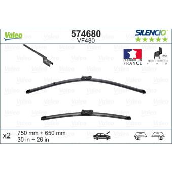 Kit balais d'essuie-glace VALEO 574680 pour CITROEN DS4 1.6 THP 155 - 156cv