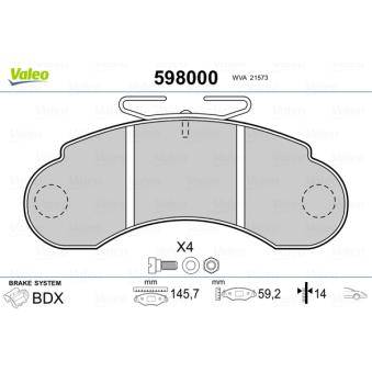 Jeu de 4 plaquettes de frein avant VALEO OEM 6314200120