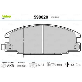 Jeu de 4 plaquettes de frein avant VALEO OEM 1605916 Jeu de 4 plaquettes de frein avant VALEO OEM 1605916