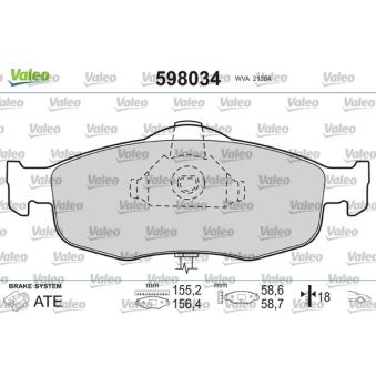 Jeu de 4 plaquettes de frein avant VALEO 598034 pour FORD GRANADA 2.0 - 105cv