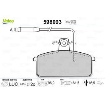 Jeu de 4 plaquettes de frein avant VALEO OEM SE022165081A
