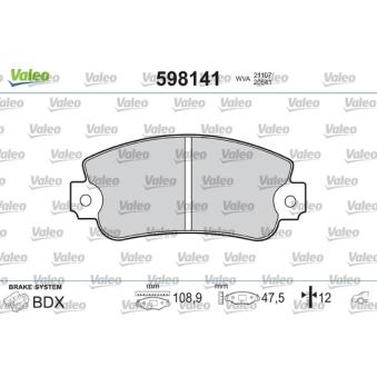 Jeu de 4 plaquettes de frein arrière VALEO OEM 9940969 Jeu de 4 plaquettes de frein arrière VALEO OEM 9940969