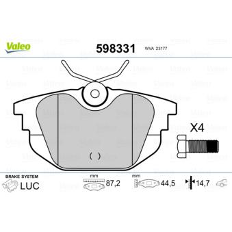 Jeu de 4 plaquettes de frein arrière VALEO OEM 71752984