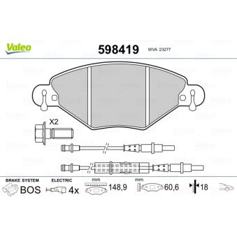 Jeu de 4 plaquettes de frein avant VALEO OEM 425288
