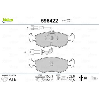 Jeu de 4 plaquettes de frein avant VALEO OEM 77362205