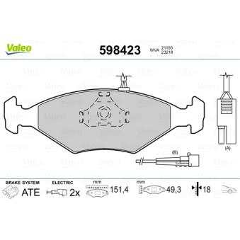 Jeu de 4 plaquettes de frein avant VALEO 598423 pour FIAT SIENA 1.2 - 80cv