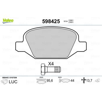 Jeu de 4 plaquettes de frein arrière VALEO OEM 1618111480
