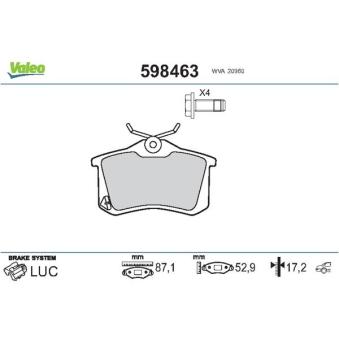 Jeu de 4 plaquettes de frein arrière VALEO OEM 5QD698451