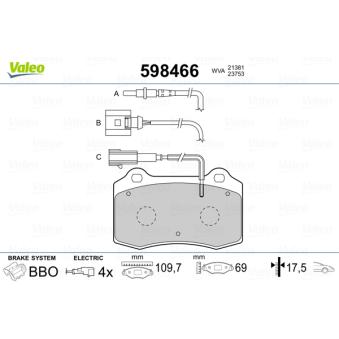 Jeu de 4 plaquettes de frein avant VALEO OEM 425182