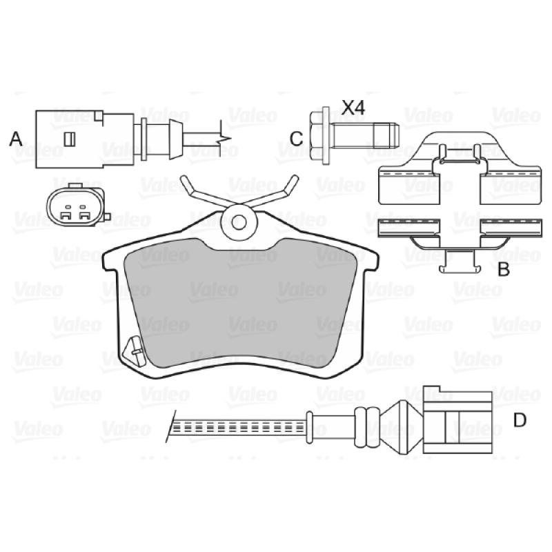 Jeu de 4 plaquettes de frein arrière VALEO 598474 - Visuel 1