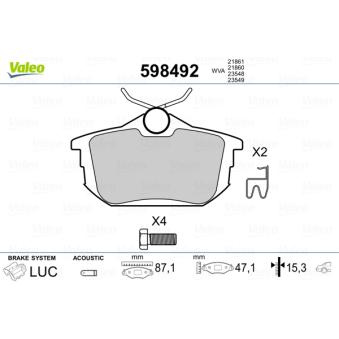 Jeu de 4 plaquettes de frein arrière VALEO OEM 31262468 Jeu de 4 plaquettes de frein arrière VALEO OEM 31262468