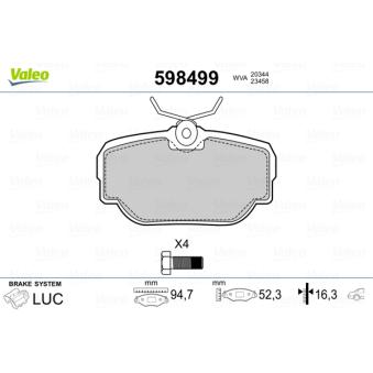 Jeu de 4 plaquettes de frein arrière VALEO OEM STC3684