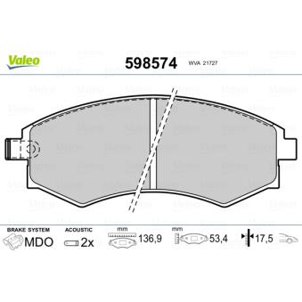 Jeu de 4 plaquettes de frein avant VALEO OEM 581013CA80