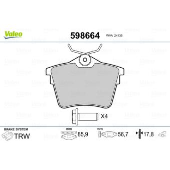 Jeu de 4 plaquettes de frein arrière VALEO OEM 425279