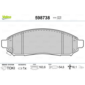 Jeu de 4 plaquettes de frein avant VALEO OEM DA060EB326 Jeu de 4 plaquettes de frein avant VALEO OEM DA060EB326
