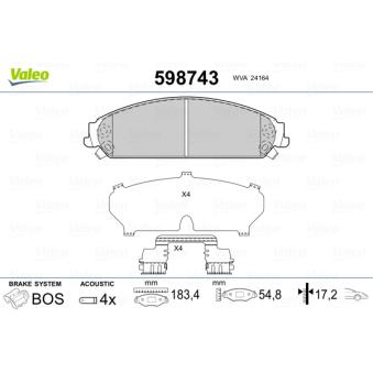 Jeu de 4 plaquettes de frein avant VALEO OEM 5142559AA