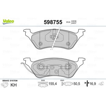 Jeu de 4 plaquettes de frein arrière VALEO OEM 05071948AA