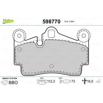 Jeu de 4 plaquettes de frein arrière VALEO OEM 7L5698451