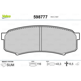 Jeu de 4 plaquettes de frein arrière VALEO OEM 0446660050