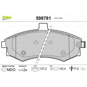 Jeu de 4 plaquettes de frein avant VALEO OEM 581012DA60
