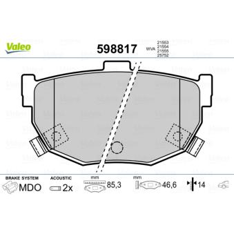 Jeu de 4 plaquettes de frein arrière VALEO OEM 5830228A01