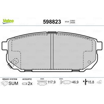 Jeu de 4 plaquettes de frein arrière VALEO OEM 583023EE00