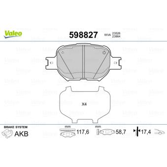 Jeu de 4 plaquettes de frein avant VALEO OEM 0446520500 Jeu de 4 plaquettes de frein avant VALEO OEM 0446520500