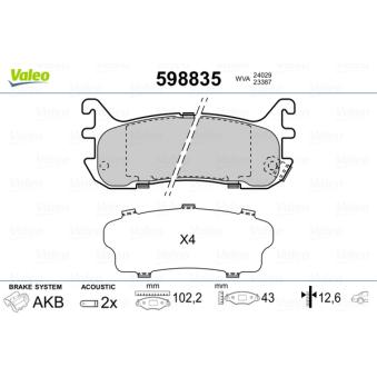 Jeu de 4 plaquettes de frein arrière VALEO OEM NCY52648ZA