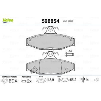 Jeu de 4 plaquettes de frein arrière VALEO OEM 4841305000