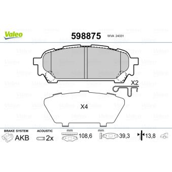Jeu de 4 plaquettes de frein arrière VALEO OEM 32006220