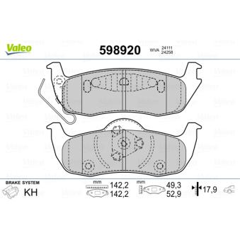 Jeu de 4 plaquettes de frein arrière VALEO OEM V2010871AC