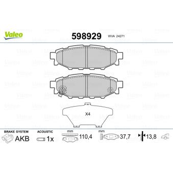 Jeu de 4 plaquettes de frein arrière VALEO OEM SU00304096