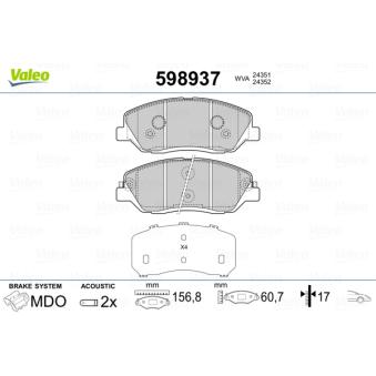 Jeu de 4 plaquettes de frein avant VALEO OEM 48130341A0