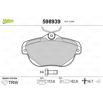 Jeu de 4 plaquettes de frein arrière VALEO OEM 425329