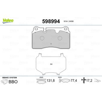 Jeu de 4 plaquettes de frein avant VALEO OEM 7P6698151C