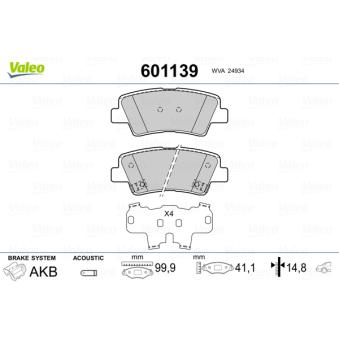 Jeu de 4 plaquettes de frein arrière VALEO OEM 583023LA20
