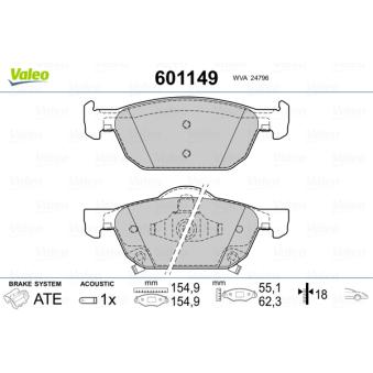 Jeu de 4 plaquettes de frein avant VALEO OEM 45022TL1G00 Jeu de 4 plaquettes de frein avant VALEO OEM 45022TL1G00