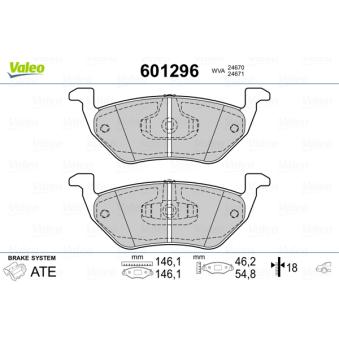 Jeu de 4 plaquettes de frein arrière VALEO 601296