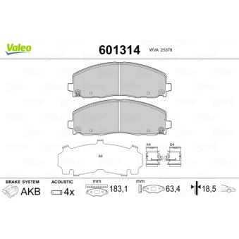 Jeu de 4 plaquettes de frein avant VALEO OEM V1013152AA