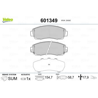 Jeu de 4 plaquettes de frein avant VALEO OEM 45022TP6A00