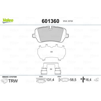 Jeu de 4 plaquettes de frein arrière VALEO OEM LR106326