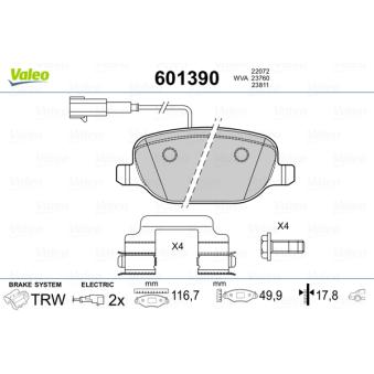 Jeu de 4 plaquettes de frein arrière VALEO OEM 77366753 Jeu de 4 plaquettes de frein arrière VALEO OEM 77366753