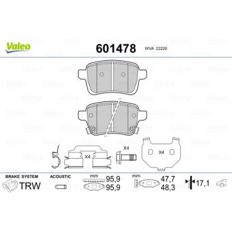 Jeu de 4 plaquettes de frein arrière VALEO OEM 95517078