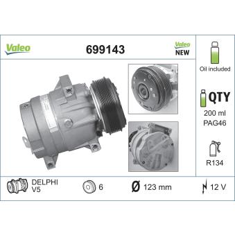 Compresseur, climatisation VALEO 699143 pour VOLKSWAGEN PASSAT 2.2 - 110cv