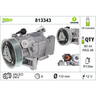 Compresseur, climatisation VALEO 813343 pour CHEVROLET SILVERADO 2500 1.6 - 110cv
