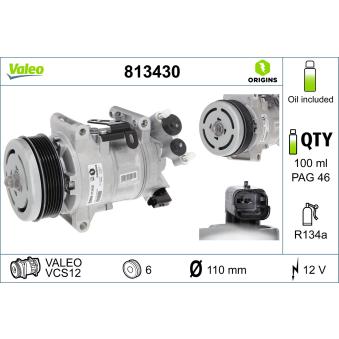 Compresseur, climatisation VALEO 813430 pour HYUNDAI I40 1.2 - 110cv