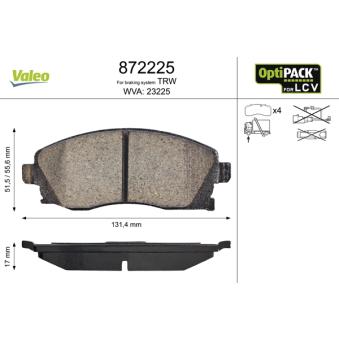 Jeu de 4 plaquettes de frein avant VALEO OEM 1605974