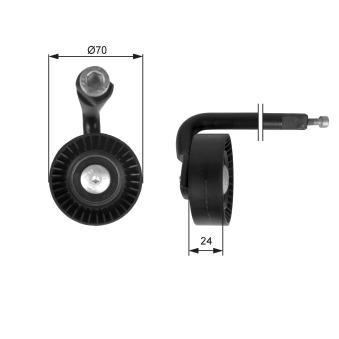Poulie-tendeur, courroie trapézoïdale à nervures GATES T39020 pour SKODA FABIA 1.0 - 50cv