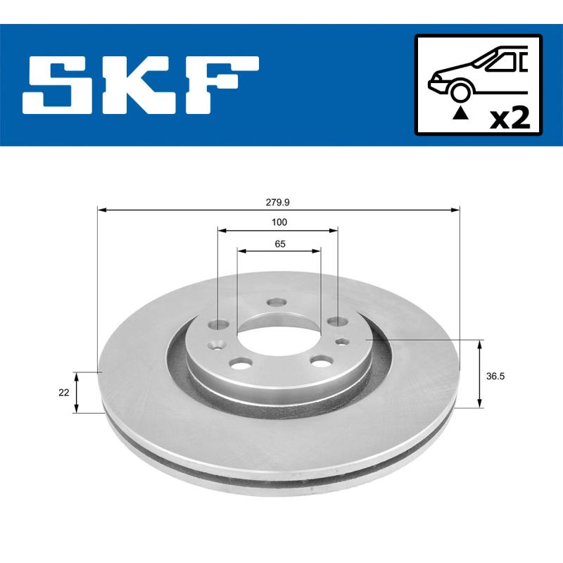 Jeu de 2 disques de frein avant SKF VKBD 80021 V2 - Visuel 1